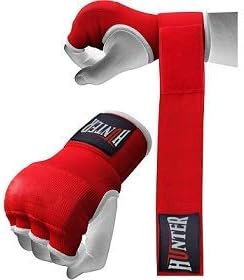 HUNTER Gel Padded Inner Gloves with Hand Wraps for Boxing, Quick Elastic Training Wraps for Men & Women, Muay Thai MMA Kickboxing Martial Arts Knuckle Wrist Protector (Pair)