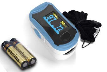 Concord Fingertip Deluxe OLED Pulse Oximeter with 6 way Reversible Display - Blood Oxygen Saturation Monitor with Carrying Case, Batteries and Lanyard - Easy to Use, Accurate SpO2 (Blue)