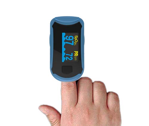 Concord Fingertip Deluxe OLED Pulse Oximeter with 6 way Reversible Display - Blood Oxygen Saturation Monitor with Carrying Case, Batteries and Lanyard - Easy to Use, Accurate SpO2 (Blue)