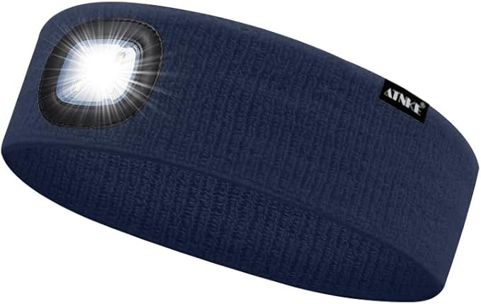 ATNKE 4 LED Lighted Sport Sweatband,USB Rechargeable Running Head Band Lamp High Stretch Wicking Gifts for Men and Women
