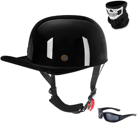 Vintage Retro Open Face Motorcycle Helmet Baseball Cap Half Helmets Men Women for Moped Cap Jet Scooter Street Cruiser with Mask Glasses - DOT Certified
