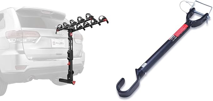 Allen Sports Premier Locking Quick Release 5-Bike Carrier for 2 in. Hitch, Model QR555 & Tension Bar Bicycle Cross-Bar Adaptor, Black, One Size