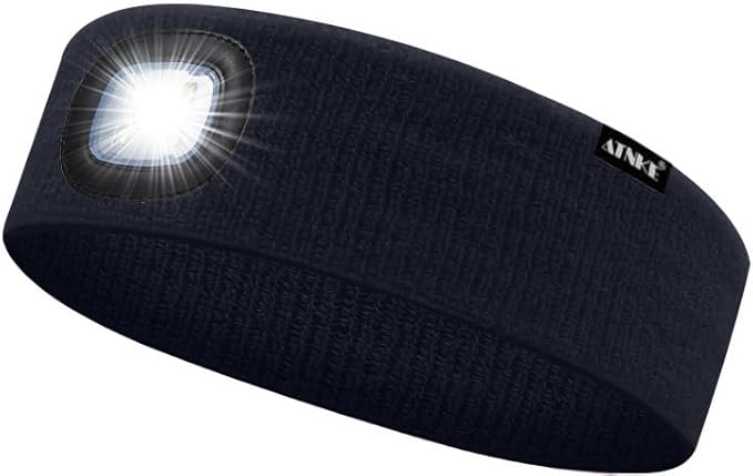 ATNKE 4 LED Lighted Sport Sweatband,USB Rechargeable Running Head Band Lamp High Stretch Wicking Gifts for Men and Women