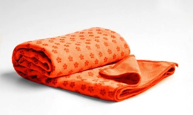 Yoga Towel, Hot Yoga Mat Towel - Sweat Absorbing Non-Slip for Hot Yoga, Pilates and Workout, 24x72 inches with Grip Dots (Orange)