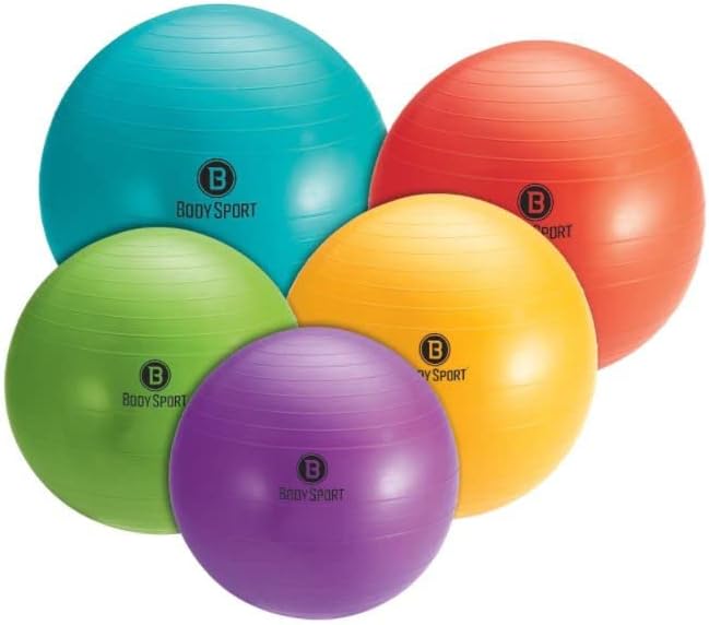 Body Sport Exercise Ball with Pump for Home, Gym, Balance, Stability, Pilates, Core Strength, Stretching, Yoga, Fitness Facilities, Desk Chairs
