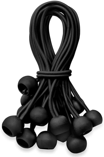 6 Inch Ball Bungee Cords, Heavy Duty UV Resistant Elastic Strap, Reusable Tie Down Cord with Balls, Indoor Outdoor Cords for Golf Net, Soccer Goals, Camping, Tent Poles, Hose (Black, 20 Pack)