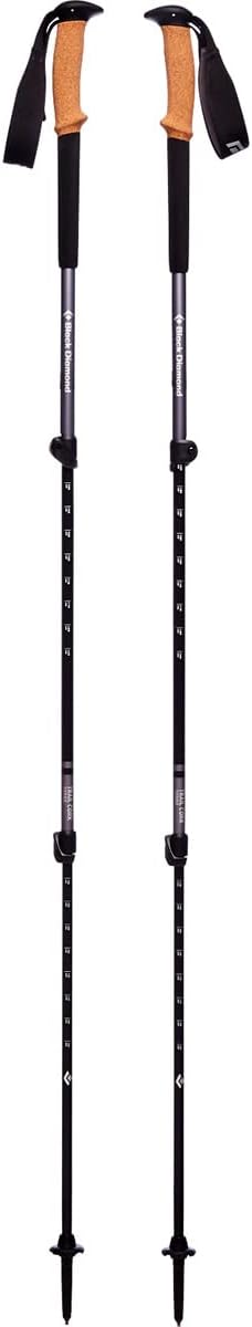 Black Diamond Trail Cork Trekking Poles, Pair of 2 Lightweight Collapsible Aluminum Hiking Sticks with Cork Grips for Backpacking, Walking, Camping, Mountaineering