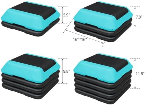16" x 16" Height-Adjustable Step Aerobics Platform Fitness Equipment Stepper Trainer Exercise Step Platform with 4 Riser