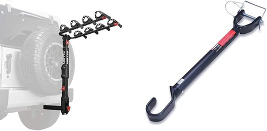 Allen Sports Premier Locking Quick Release 4-Bike Carrier for 2 Inch Hitch on Vehicles with Spare Tire, Model 400QR, Black & Tension Bar Bicycle Cross-Bar Adaptor, Black, One Size