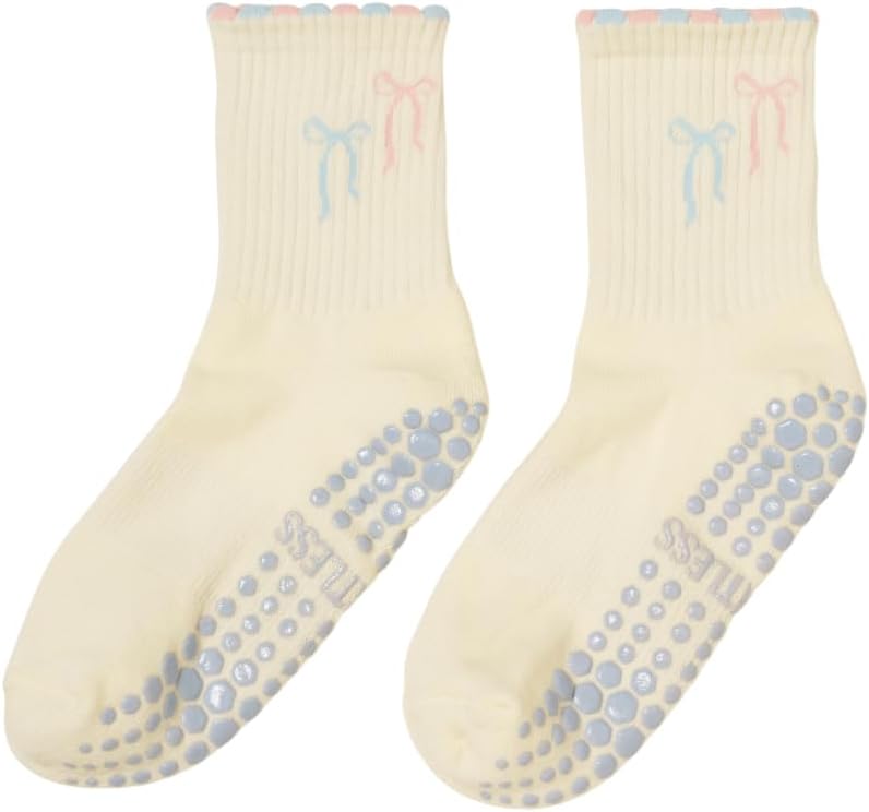 Crew Half Calf Grip Socks, Cutest Fruits Pilates Socks, Ruffle socks, Non-Slip, Barre Yoga Fitness