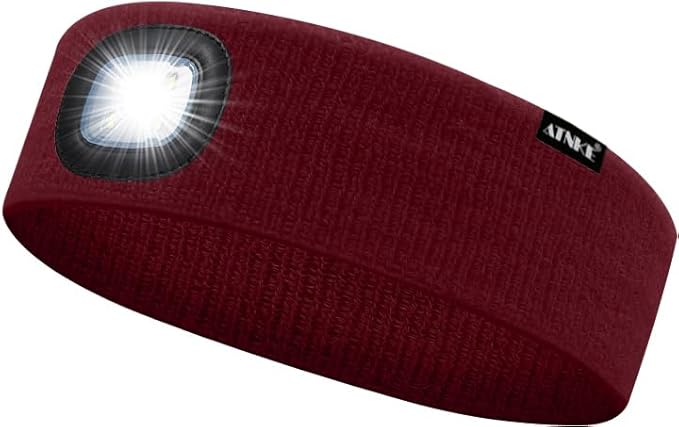 ATNKE 4 LED Lighted Sport Sweatband,USB Rechargeable Running Head Band Lamp High Stretch Wicking Gifts for Men and Women
