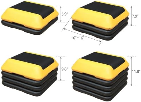 16" x 16" Height-Adjustable Step Aerobics Platform Fitness Equipment Stepper Trainer Exercise Step Platform with 4 Riser