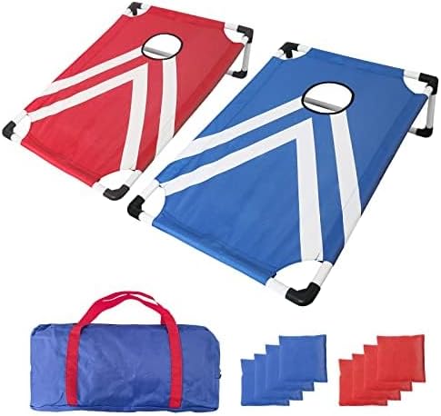 Portable PVC Framed Cornhole Game Set with 2 Collapsible Cornhole Boards, 8 Bean Bags and Carrying Case, Waterproof Mini Cornhole Set, Outdoor Indoor Yard Toss Games Rainbow Design (3 x 2-feet)
