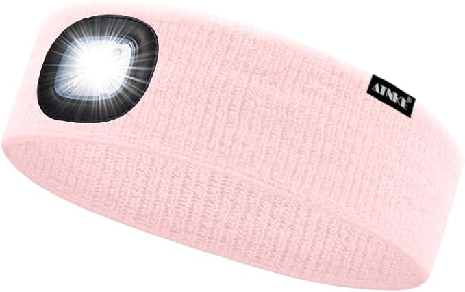 ATNKE 4 LED Lighted Sport Sweatband,USB Rechargeable Running Head Band Lamp High Stretch Wicking Gifts for Men and Women