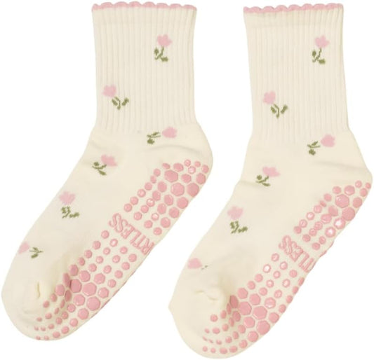 Crew Half Calf Grip Socks, Cutest Fruits Pilates Socks, Ruffle socks, Non-Slip, Barre Yoga Fitness