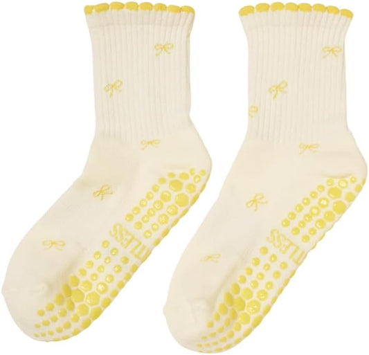 Crew Half Calf Grip Socks, Cutest Fruits Pilates Socks, Ruffle socks, Non-Slip, Barre Yoga Fitness