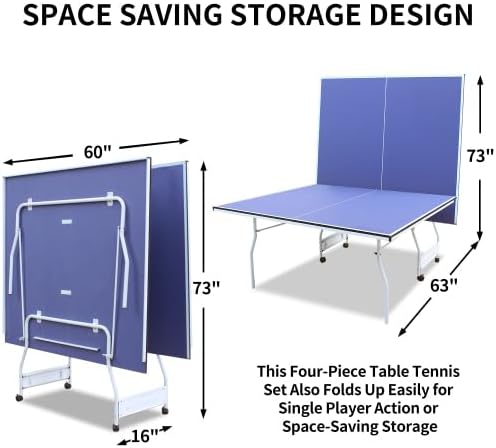 8ft/9ft Mid-Size Table Tennis Table Foldable & Portable Ping Pong Table Set for Indoor Games with Net, 2 Table Tennis Paddles and 3 Balls