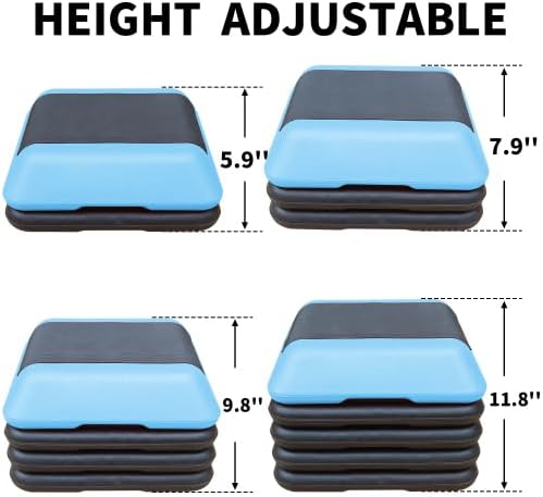 16" x 16" Height-Adjustable Step Aerobics Platform Fitness Equipment Stepper Trainer Exercise Step Platform with 4 Riser
