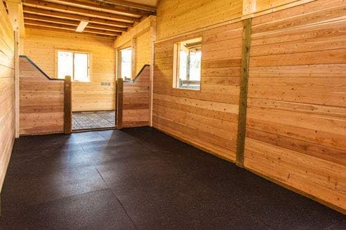 American Floor Mats - Heavy Duty Horse Mats - Slip Resistant, Black, 10' x 10' Set (25 Tiles Total, 0.375" Thick)