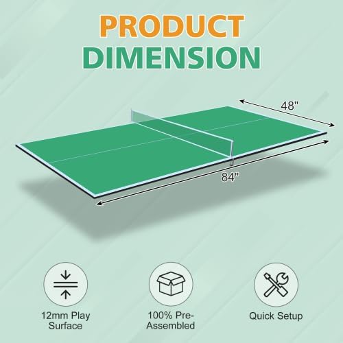 7/8/9ft Mid-Size Ping Pong Conversion Top with Net Set for Billiard and Pool Tables - Regulation Top Converts Billiards into Ping Pong Table Blue/Green/Black