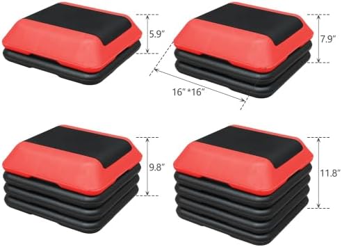 16" x 16" Height-Adjustable Step Aerobics Platform Fitness Equipment Stepper Trainer Exercise Step Platform with 4 Riser