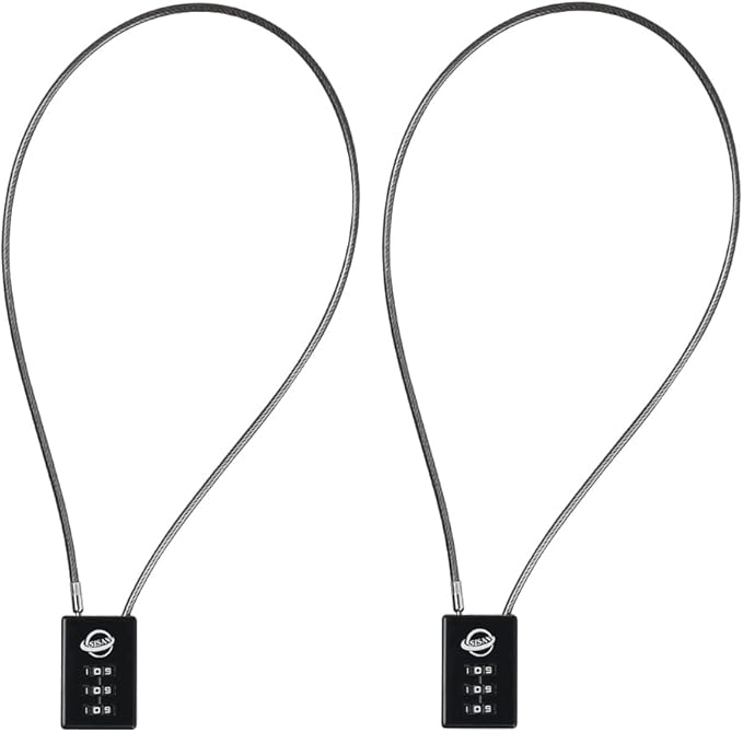 3 Digit Cable Combination Lock 20 inches Cable for School Gym Locker,Filing Cabinets,Helmet,Toolbox,Luggage Suitcase,knapsack,Black 2Pack