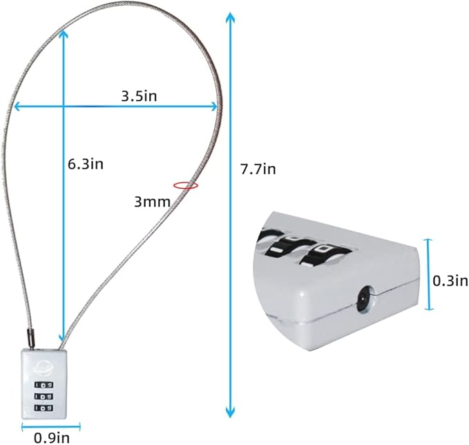 3 Digit Cable Combination Lock 20 inches Cable for School Gym Locker,Filing Cabinets,Helmet,Toolbox,Luggage Suitcase,knapsack,Grey 2Pack