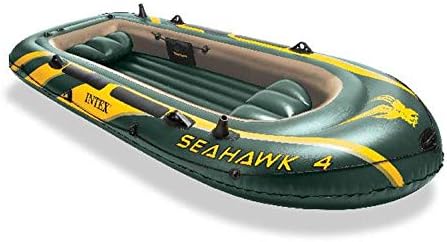 INTEX Seahawk Inflatable Boat Series: Includes Deluxe Aluminum Oars and High-Output Pump – SuperStrong PVC – Fishing Rod Holders – Heavy Duty Grab Handles – Gear Pouch