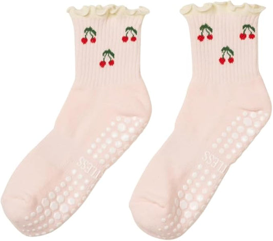Crew Half Calf Grip Socks, Cutest Fruits Pilates Socks, Ruffle socks, Non-Slip, Barre Yoga Fitness