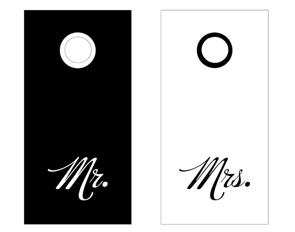 Cornhole Board Wraps #101 - Mr. and Mrs. Black and White Wedding Cornhole Wraps - Cornhole Graphic Decals - Includes Application Squeegee - Set of (2) 25" x 49" Wraps with Gloss Laminate