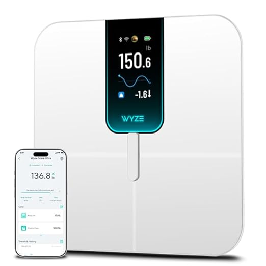 Wyze Scale Ultra, Smart Scale with 4.3" Color Display, Digital Bathroom Scale for Body Weight BMI Muscle Mass Composition, Wi-Fi & Bluetooth Body Fat Scale with Heart Rate- White