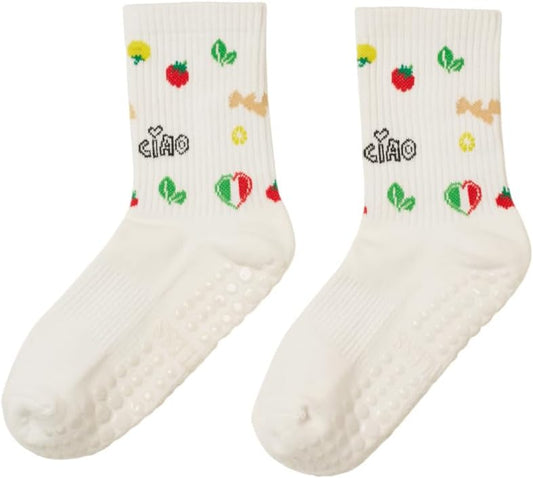 Crew Half Calf Grip Socks, Cutest Fruits Pilates Socks, Ruffle socks, Non-Slip, Barre Yoga Fitness