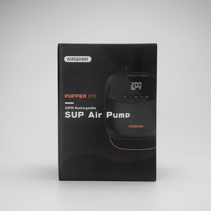 AIRBANK Paddle Board Pump Electric 20PSI The Puffer Pro, Portable SUP Pump, Dual-Stage Inflation & Auto-Off Air Pump for Stand up Paddle Boards, Kayak, Inflatables, Boats, Tent, Kite Wings