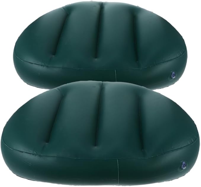 Housoutil Inflatable Boat Seat Cushion, 2PCS PVC Kayak Boat Seat Cushion for Canoeing, Camping, Foldable Design, Dark Green, 16.92 X 12.59 X 3.93 Inch