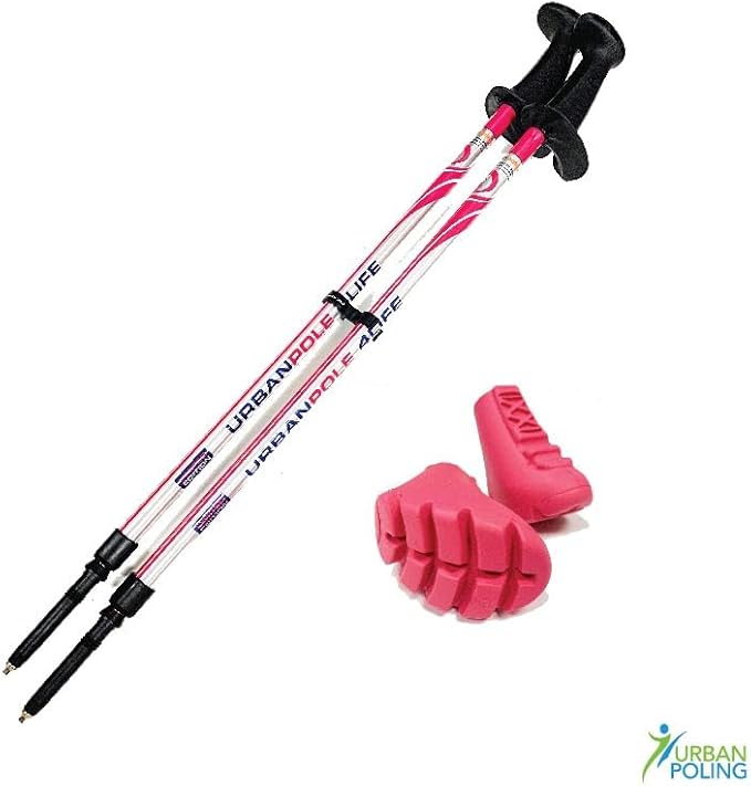 Urban Poling - Urban Poles 4Life - Lightweight, Aluminum Nordic Walking Sticks - Pink & Silver - 1 Pair – for Users 4'2"–6'2" - Collapsible & Adjustable Hiking Gear