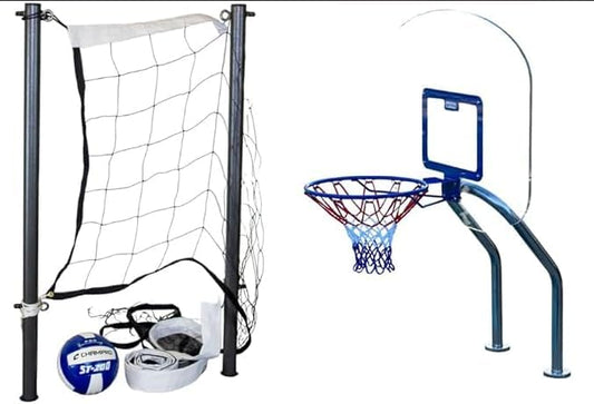 Global Pool Products X2 Basketball and Volleyball Pool Game - Set Includes 20' Net & Ball Stainless Steel Polished - No Anchor GPP-X2VB20-SS