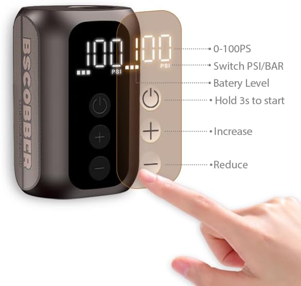 A5mini Smart Electric Bike Pump 100 PSI – Mini Air Pump with Digital Display, Auto Shut-Off, Fast Charging for Bikes and Balls