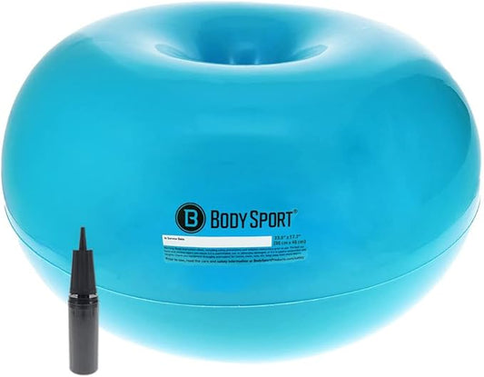 Body Sport Donut Ball – Durable, Inflatable Exercise Ball for Balance & Stability Training, Yoga, & Pilates Workouts – Use in Home, Office, Gym, or Classroom