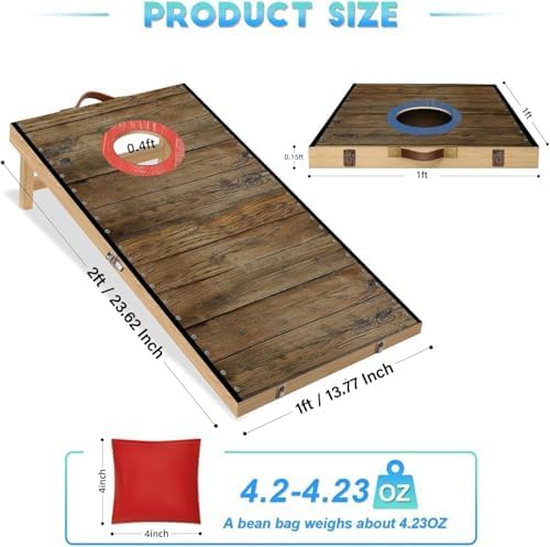 Portable Cornhole Board Set 2 ft x 1 ft Cornhole Set with 6 Bean Bags Foldable Cornhole Game for Kids and Adult Indoor or Outdoor Backyard Corn Hole Toss Games