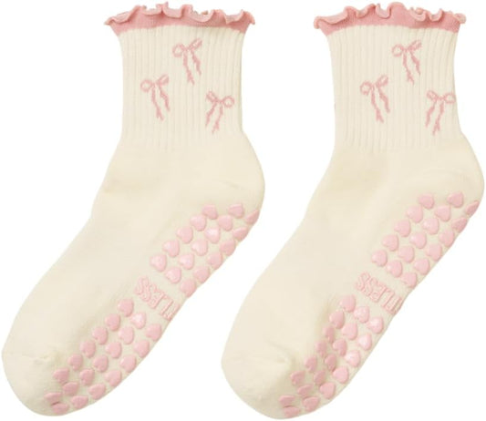 Crew Half Calf Grip Socks, Cutest Fruits Pilates Socks, Ruffle socks, Non-Slip, Barre Yoga Fitness
