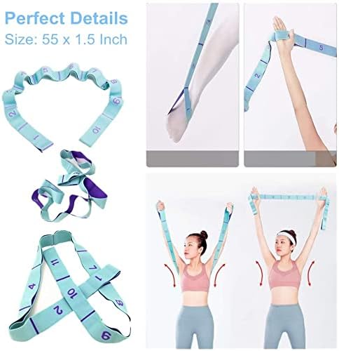Stretching Strap with Loops - Portable Leg Stretcher Elastic Exercise Band - Flexibility Trainer Fitness Stretching Equipment for Yoga, Pilates, Ballet, Physical Therapy - 11 Loops