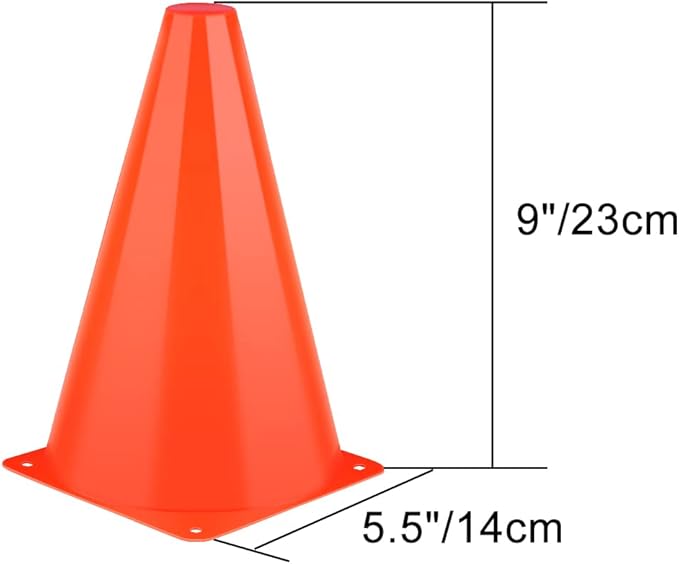 9 Inch Cones Sports, 15 Pack Orange Soccer Cones Training Agility Field Marker Plastic Traffic Cones for Football Basketball Drills Multipurpose Practice, Indoor Outdoor Games Activity Party Events