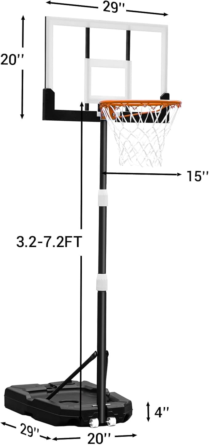 WIN.MAX Basketball Hoop Outdoor with Shatterproof Backboard and Larger Base, Portable Basketball Hoop Goal System Youth/Adults in Backyard/Driveway/Poolside