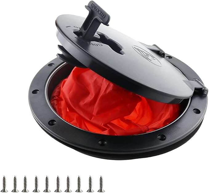 8Inch Hatch Kit, Deck Hatch with Waterproof Bag and Fasteners for Kayak Boat Fishing Rigging（Black）