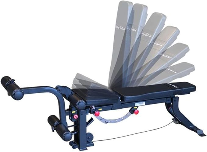 Body-Solid (GLEG) Adjustable Weight Bench with Cabled Leg Developer for Power Rack Weight Attachment, Foldable Workout Bench for Dumbbell Workouts, Incline Decline Bench