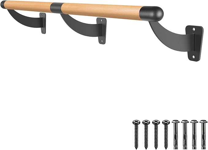SELEWARE 4-12 ft Long Wood Ballet Barre Wall Mount Barre System for Home or Studio Barre Movements Body Stretch 1.5 inch Dia