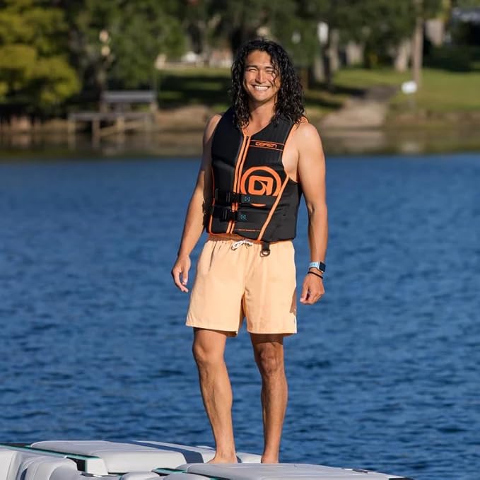 O'Brien Flex V-Back Life Jacket – Coast Guard Approved Adult Life Vest with Flex Fit Design, Lightweight Foam & Front Zip Closure for Watersports, Boating, and Jet Skiing