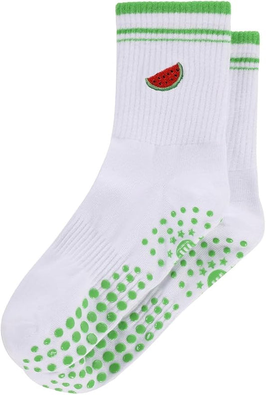 EUDOLAH Cute Yoga Socks for Women Pilates Barre Breathable Non-Slip Crew Grip Sock With Stripes Anti-friction Athletic Socks