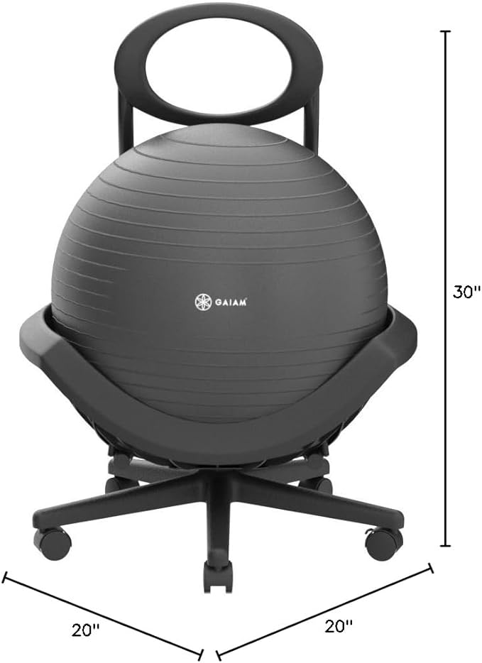 Gaiam Ultimate Balance Ball Chair (Standard or Swivel Base Option) - Premium Exercise Stability Yoga Ball Ergonomic Chair for Home and Office Desk - 52cm Anti-Burst Ball, Air Pump, Exercise Guide