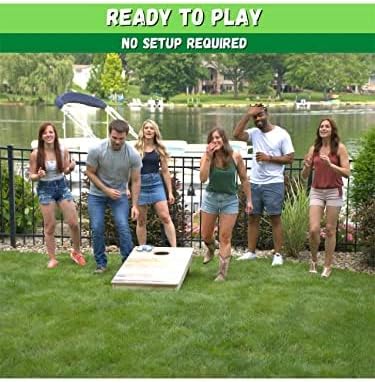 Slick Woody's Professional-Grade Cornhole Boards - 4'x2' Solid Wood Regulation Woodgrain Flag Bean Bag Toss Game with 8 Resin Filled Bags